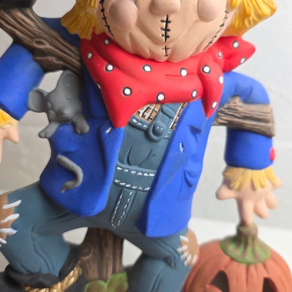 Vintage Ceramic Scarecrow Figurine Fall Harvest Halloween Decor Pumpkin